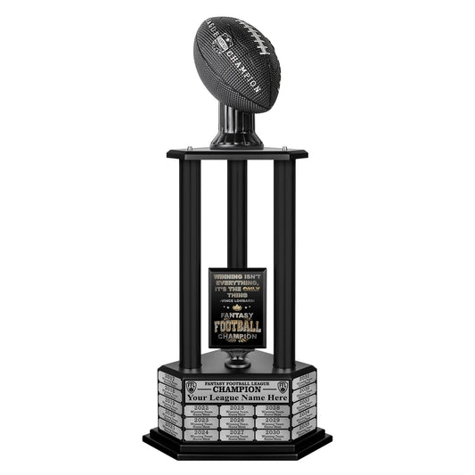 TrophySmack Fantasy Football Trophy - 19-Year Perpetual – 36” Customizable Championship Award with Free Engravings (Black Football | Black Metal Columns)