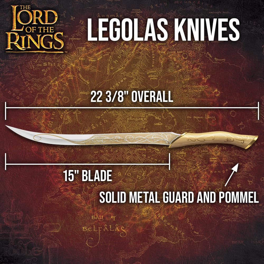 United Cutlery Lord of the Rings Legolas Greenleaf Knives Set | Officially Licensed LOTR Replica | Display Plaque & Certificate of Authenticity