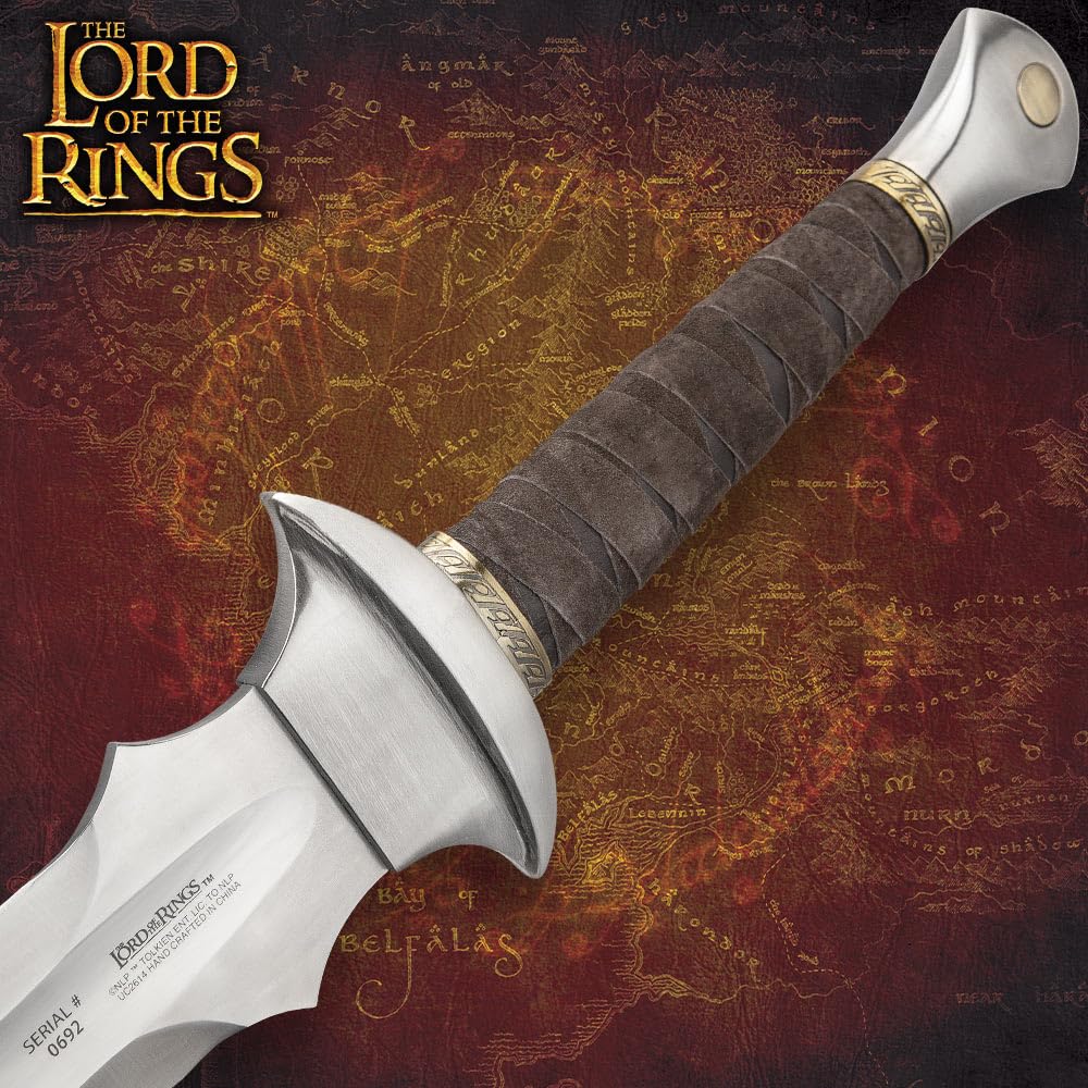 United Cutlery Lord of The Rings Replica Sword | Officially Licensed | 15 1/2" Stainless Steel Blade | Cast Metal Guard and Pommel | Display Plaque | Overall 23 1/2"
