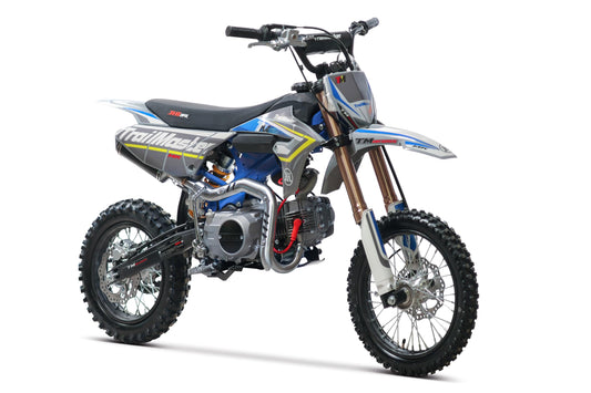 Trailmaster JHL Pro Series TM MK125S Dirt Bike Electric Start, Extended Frame, 14 inch Front tire, 29.5 seat Height, Semi-Auto Trans (Blue)