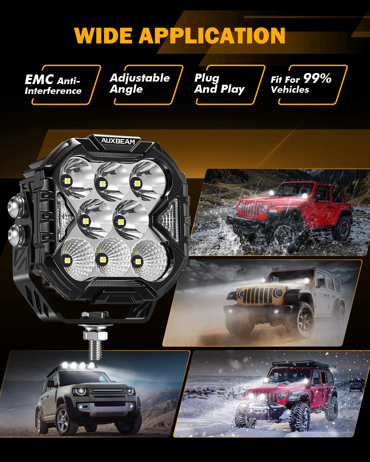 Auxbeam 4 Inch LED Driving Pod Light, Cube-Z Series 112W Cube Spot Flood Combo Beam with Amber Covers, 150° Ultra-Wide Offroad Pods 12800LM Hyper Bright with White DRL&Amber Turn Signal Light, Pair