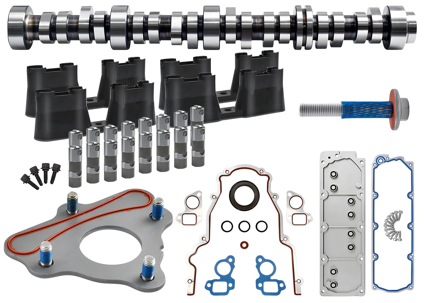 BTSCAR NON AFM/DOD 5.3 Camshaft Lifter Kit Fit for 2007-2013 Chevy Avalanche Silverado 1500 Tahoe Trailblazer, GMC Sierra Yukon Envoy, Buick SAAB Isuzu, w/Thrust plate & Valley Cover Gasket #12598832