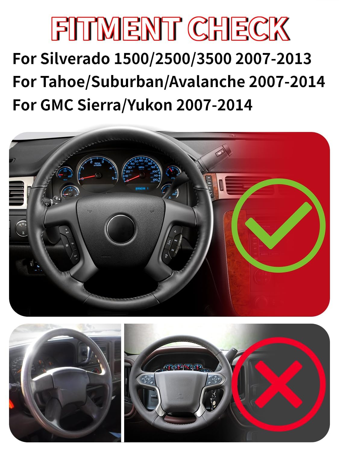Carbon Fiber Style Steering Wheel for Chevy Silverado 2007-2013 (1500 2500 3500), GMC Sierra Yukon 2007-2014, Tahoe Suburban Avalanche 2007-2014, Hydro-Dip High Gloss Sport Interior Upgrade