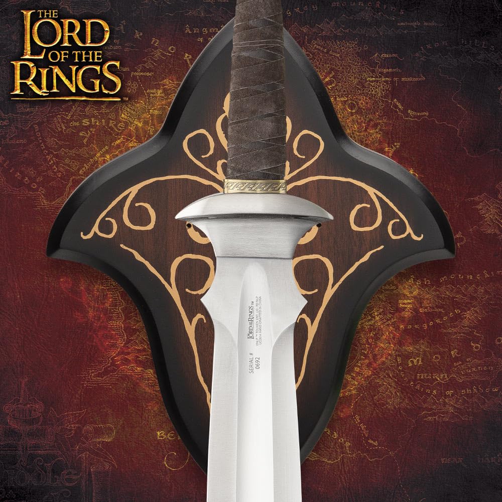 United Cutlery Lord of The Rings Replica Sword | Officially Licensed | 15 1/2" Stainless Steel Blade | Cast Metal Guard and Pommel | Display Plaque | Overall 23 1/2"
