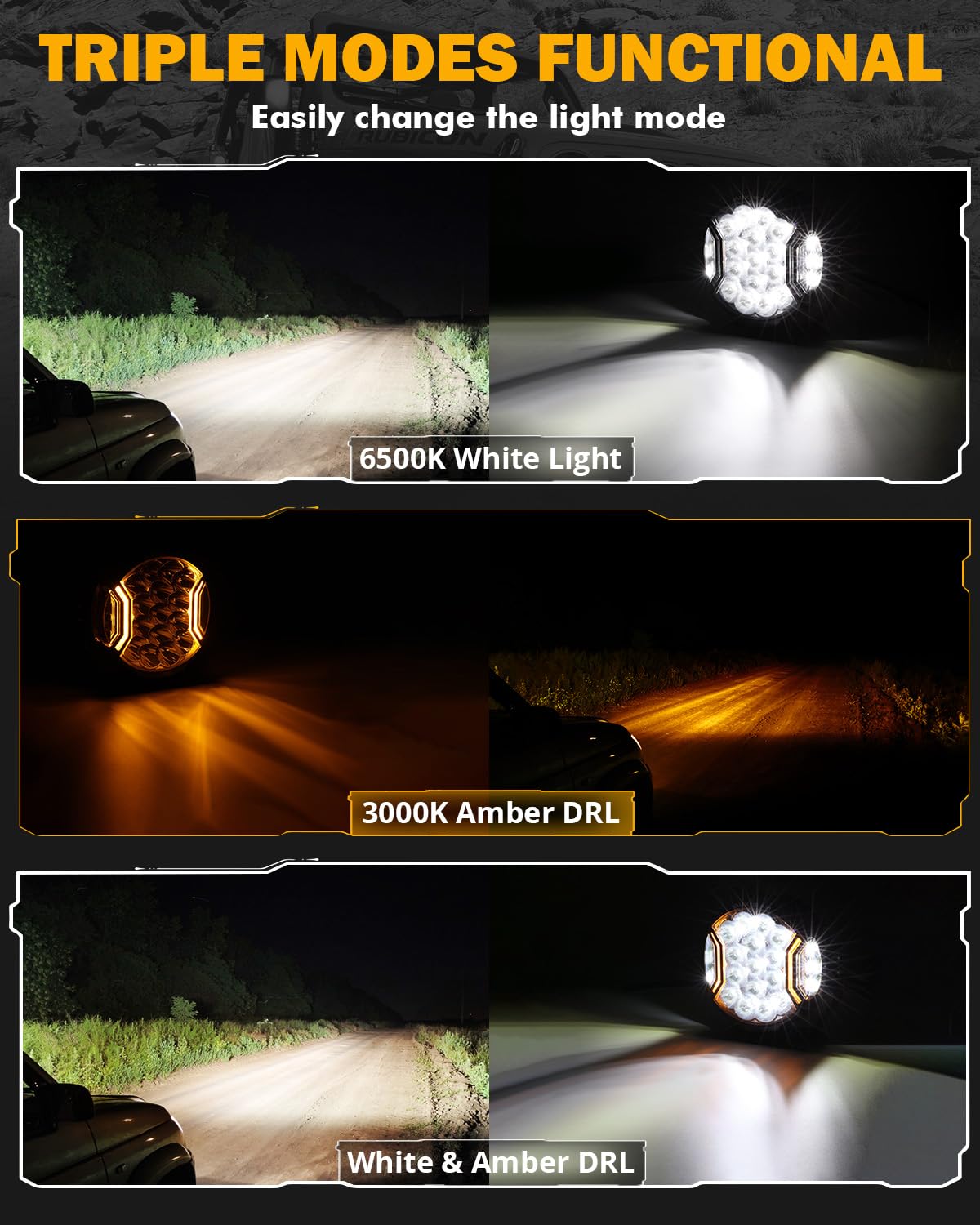 Auxbeam V-Ultra Series 7 Inch LED Side Shooter Light, 226W 26800LM Amber Hyper Spot Beam Offroad Round Lights with Amber DRL& Black Cover-4PCS