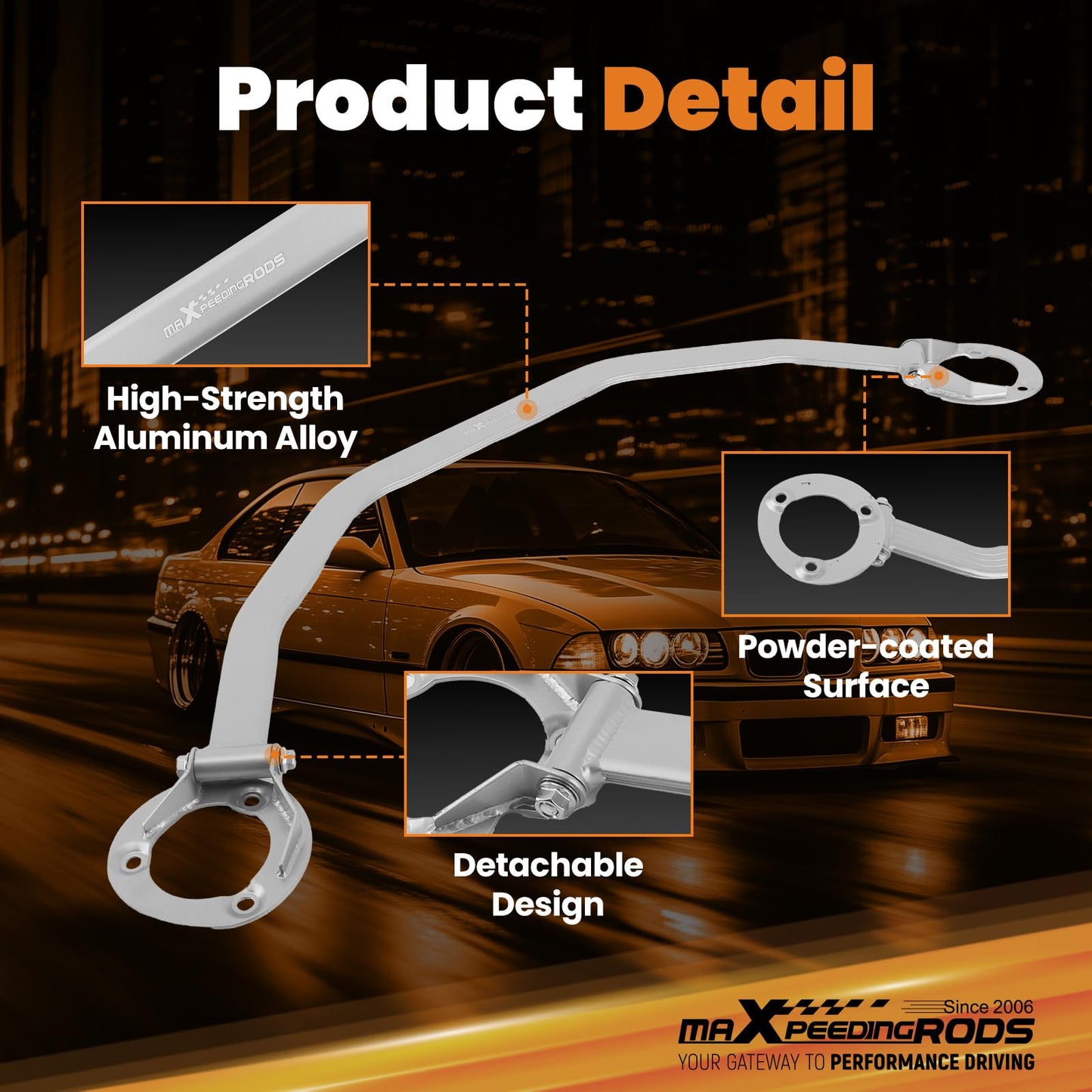 maXpeedingrods KSB536 Front Upper Strut Bar Compatible with BMW 3Series 92-98 E36 Aluminum Powder Coating Strut Tower Brace