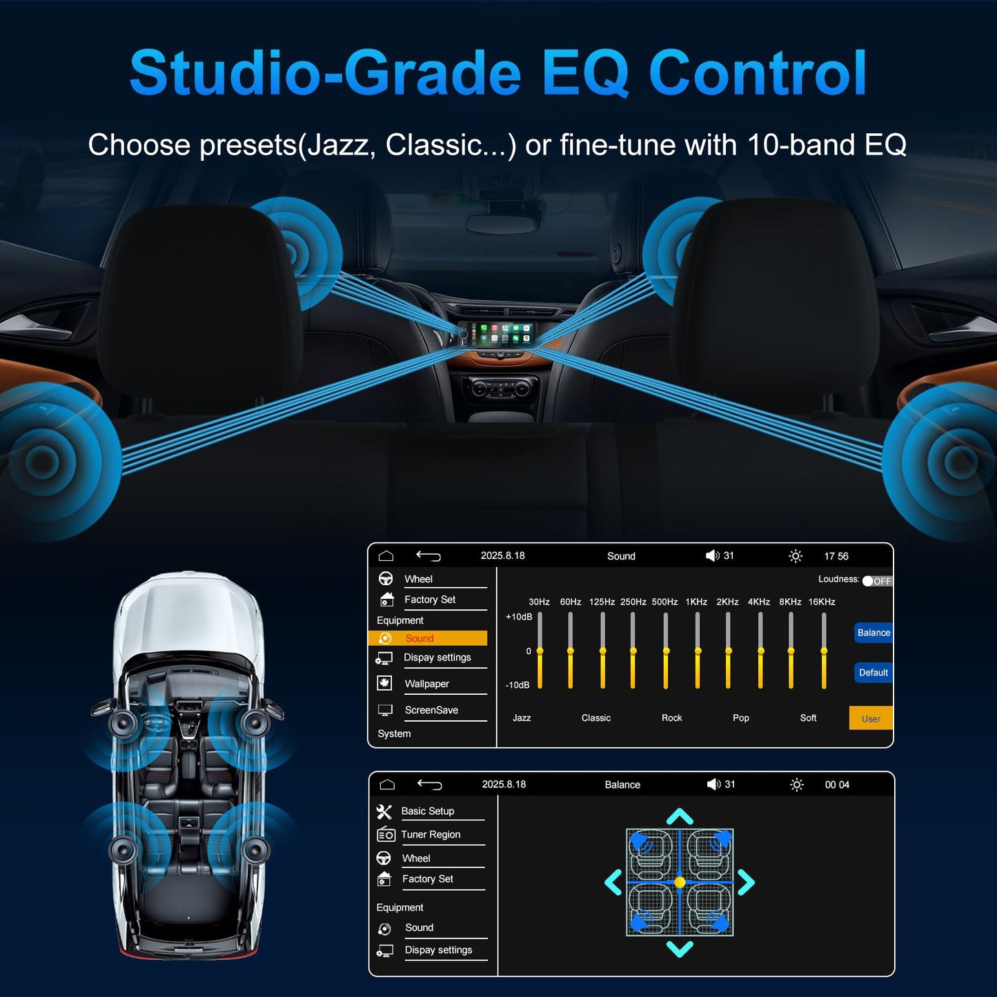 Single Din Car Stereo with Apple CarPlay & Android Auto, HD Touch CarPlay Screen, Backup Cam,Bluetooth, USB Type-C, SWC, EQ, FM Radio (with External Mic) (6.36 inch)