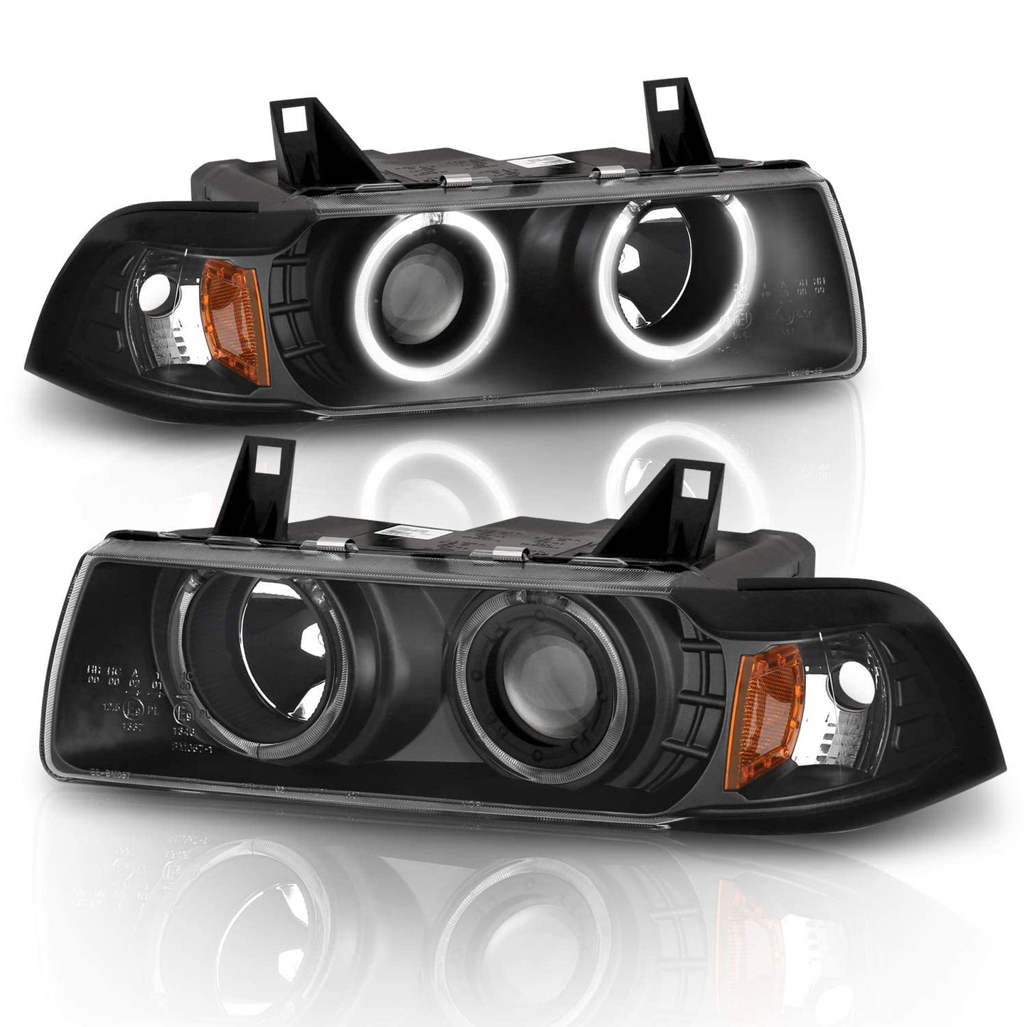 AmeriLite for 1992-1999 BMW 3 Series E36 2-Door Trims 1pc LED Halos Black Projector Headlights Pair - Passenger and Driver Side