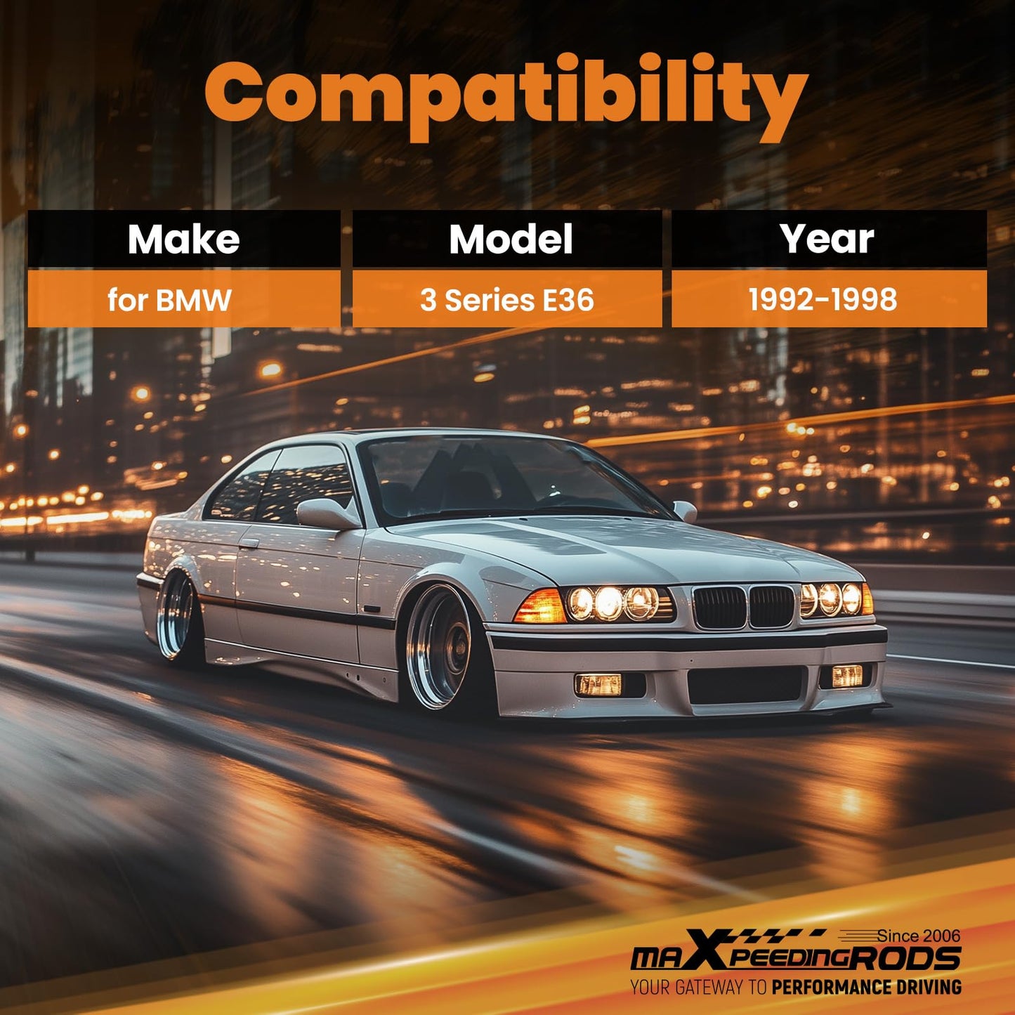 maXpeedingrods KSB536 Front Upper Strut Bar Compatible with BMW 3Series 92-98 E36 Aluminum Powder Coating Strut Tower Brace