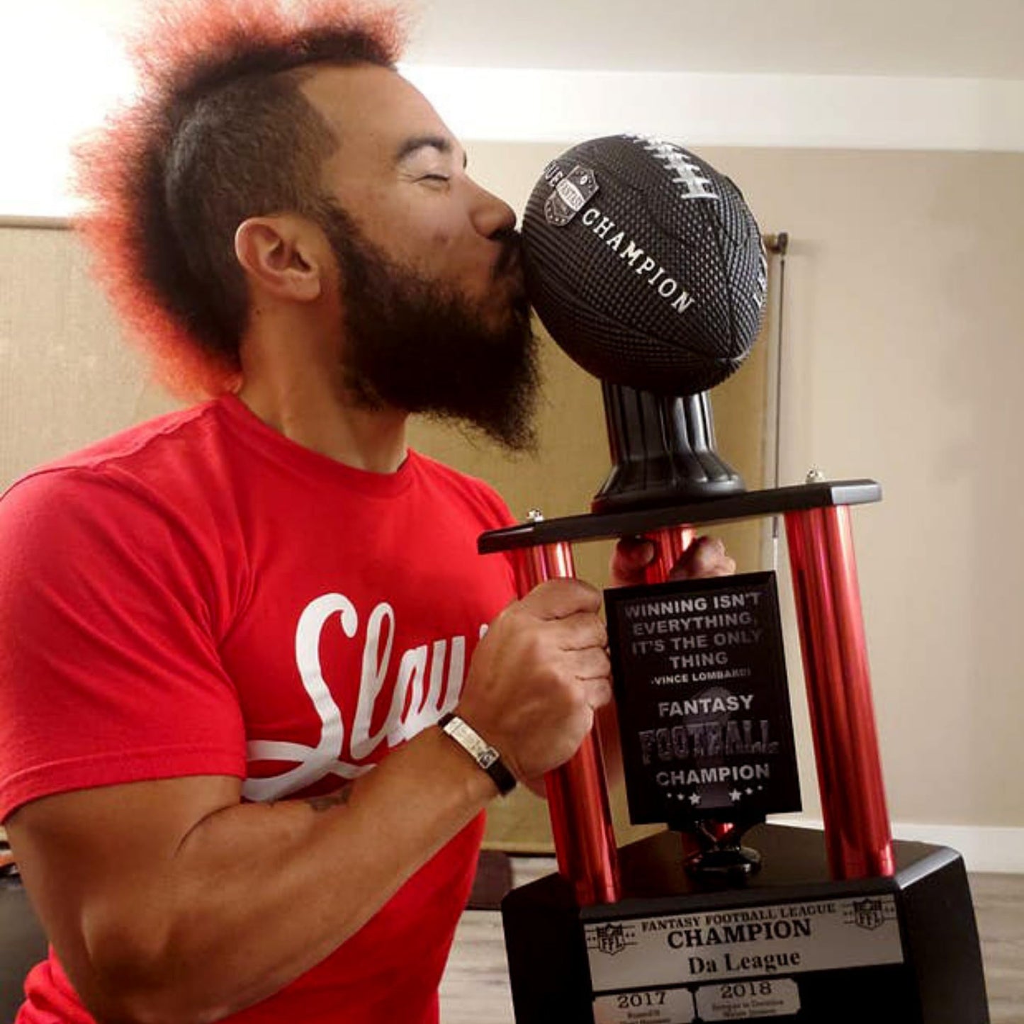 TrophySmack Fantasy Football Trophy - 19-Year Perpetual – 36” Customizable Championship Award with Free Engravings (Black Football | Black Metal Columns)