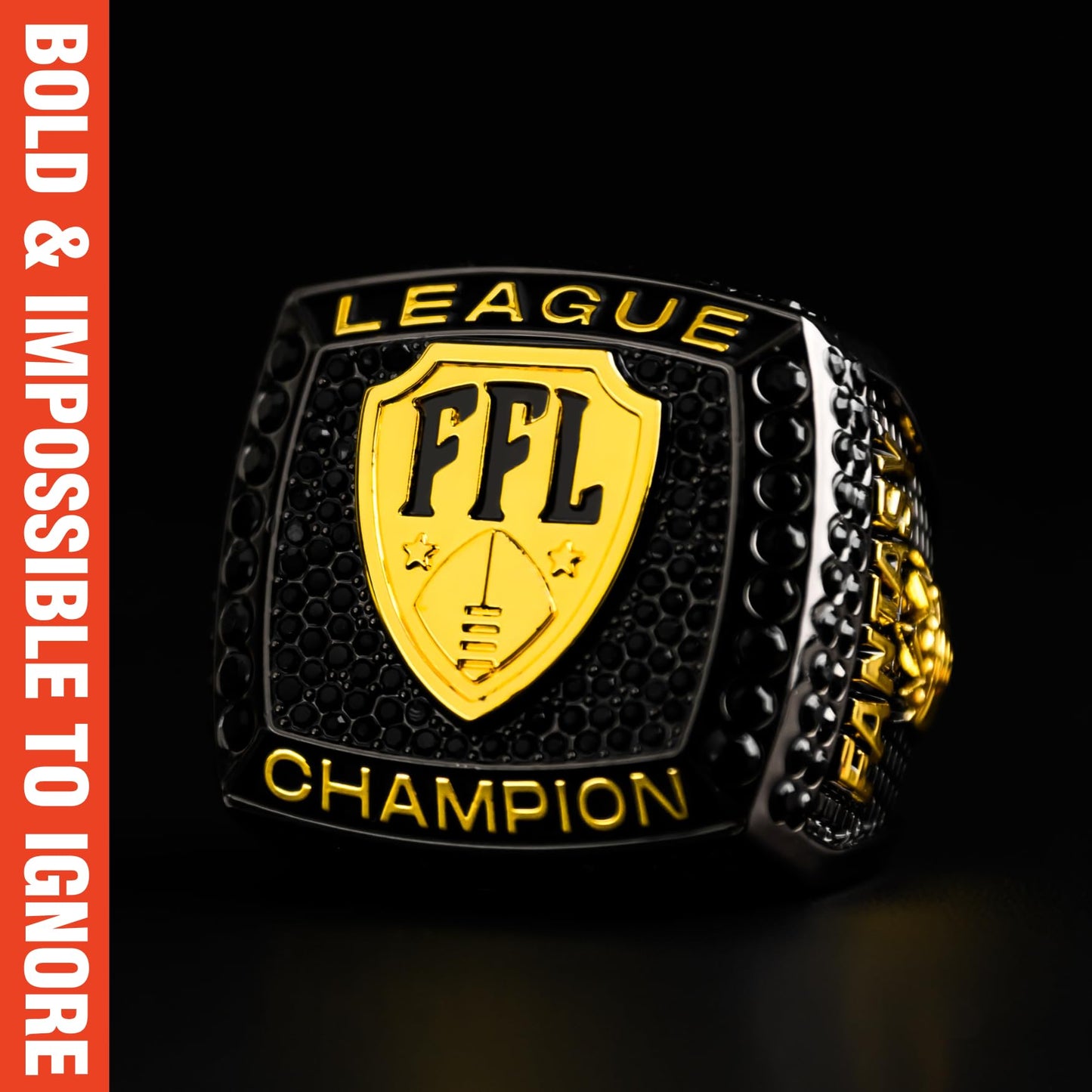 TrophySmack Fantasy Football Stunna Championship Ring - Size 12 FFL Ring (Black/Gold Finish)