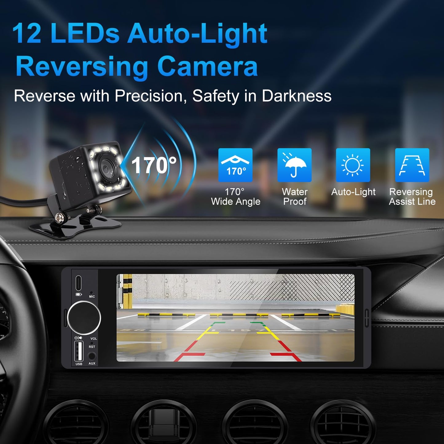Single Din Car Stereo with Apple CarPlay & Android Auto, HD Touch CarPlay Screen, Backup Cam,Bluetooth, USB Type-C, SWC, EQ, FM Radio (with External Mic) (6.36 inch)