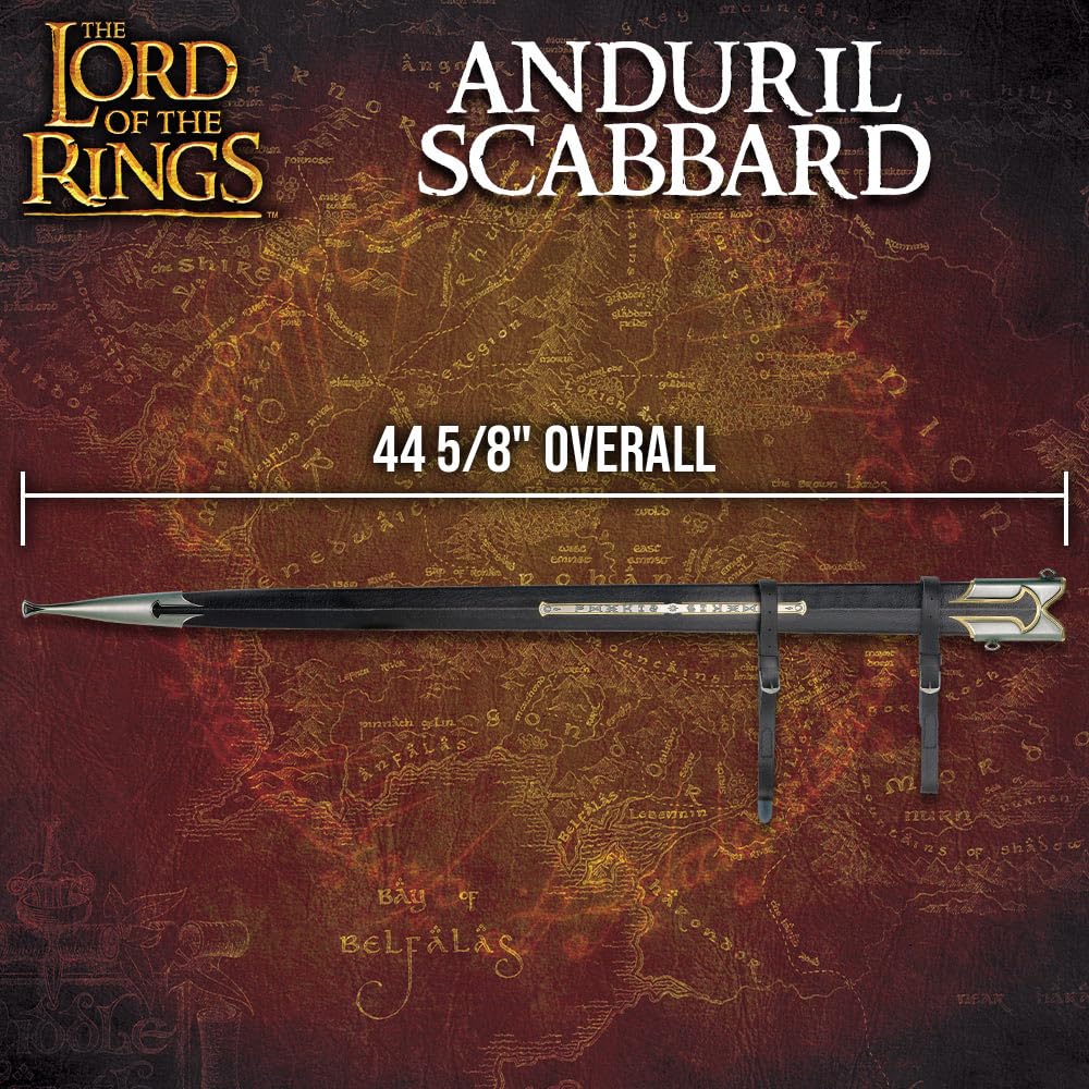 Anduril Scabbard | Authentic Reproduction Lord of The Rings | Genuine Leather Wrap | Solid Metal Fittings | 24-K Gold Plated Finish | 44 5/8" Overall