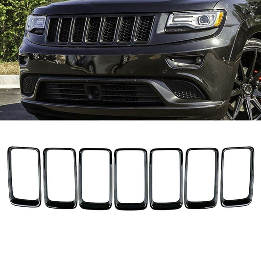 KYYET 7Pcs Front Bumper Rings Grill Vent Insert Trim Cover Compatible with 2014 2015 2016 Jeep Grand Cherokee Gloss Black