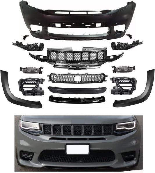 Front Complete Bumper Grille Assembly Compatible With 2017 2018 2019 2020 2021 Je-ep Grand Cherokee SRT8,w/DRL