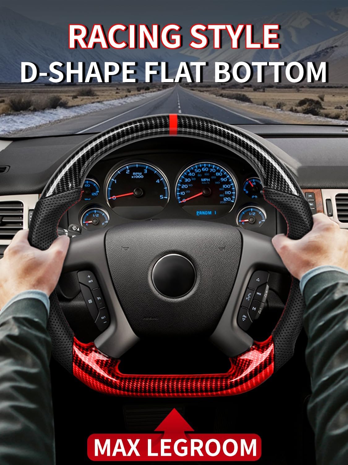 Carbon Fiber Style Steering Wheel for Chevy Silverado 2007-2013 (1500 2500 3500), GMC Sierra Yukon 2007-2014, Tahoe Suburban Avalanche 2007-2014, Hydro-Dip High Gloss Sport Interior Upgrade