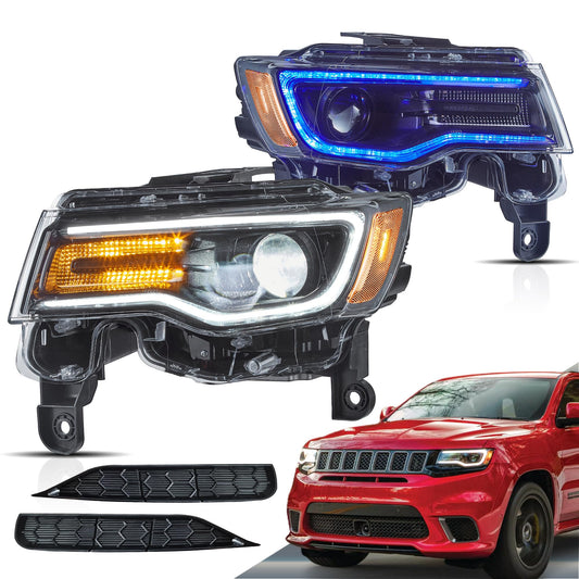 VLAND Projector Headlights Compatible with Jeep Grand Cherokee WK2 2014-2021 4th Gen All Models, Front Lamp Assembly Sold as a PAIR, Black