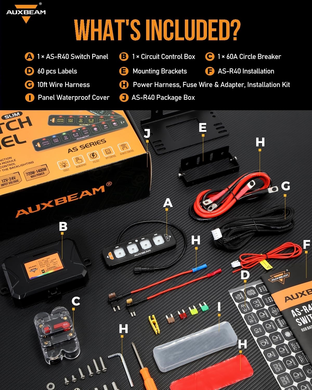Auxbeam 4 Gang Slim Switch Panel RGB AS-R40 Automatic Dimmable Switch Panel with Toggle Momentary Pulsed LED Control Panel Off Backlight 12-24V for Truck Offroad Car Boat Waterproof, 2-Year Warranty