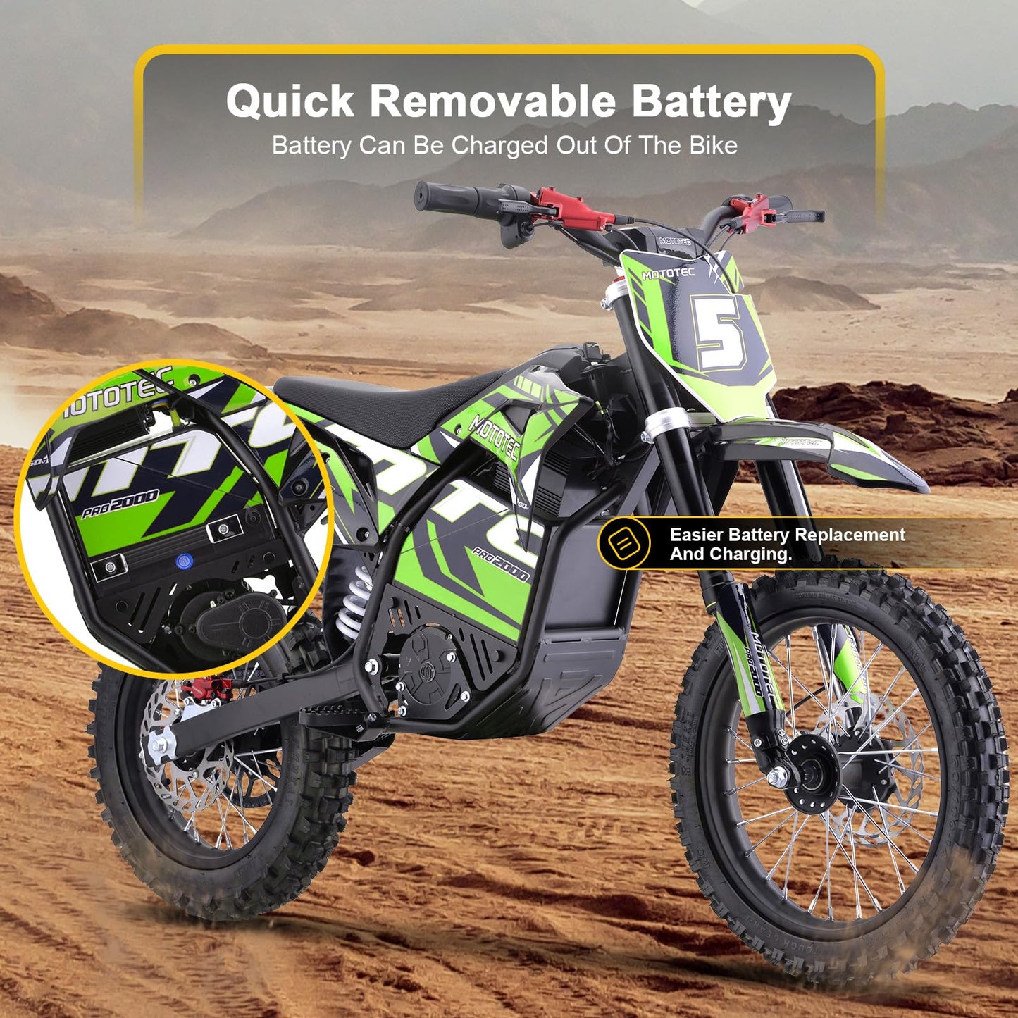 MotoTec 60v Pro Electric Dirt Bike 2000w Lithium Green