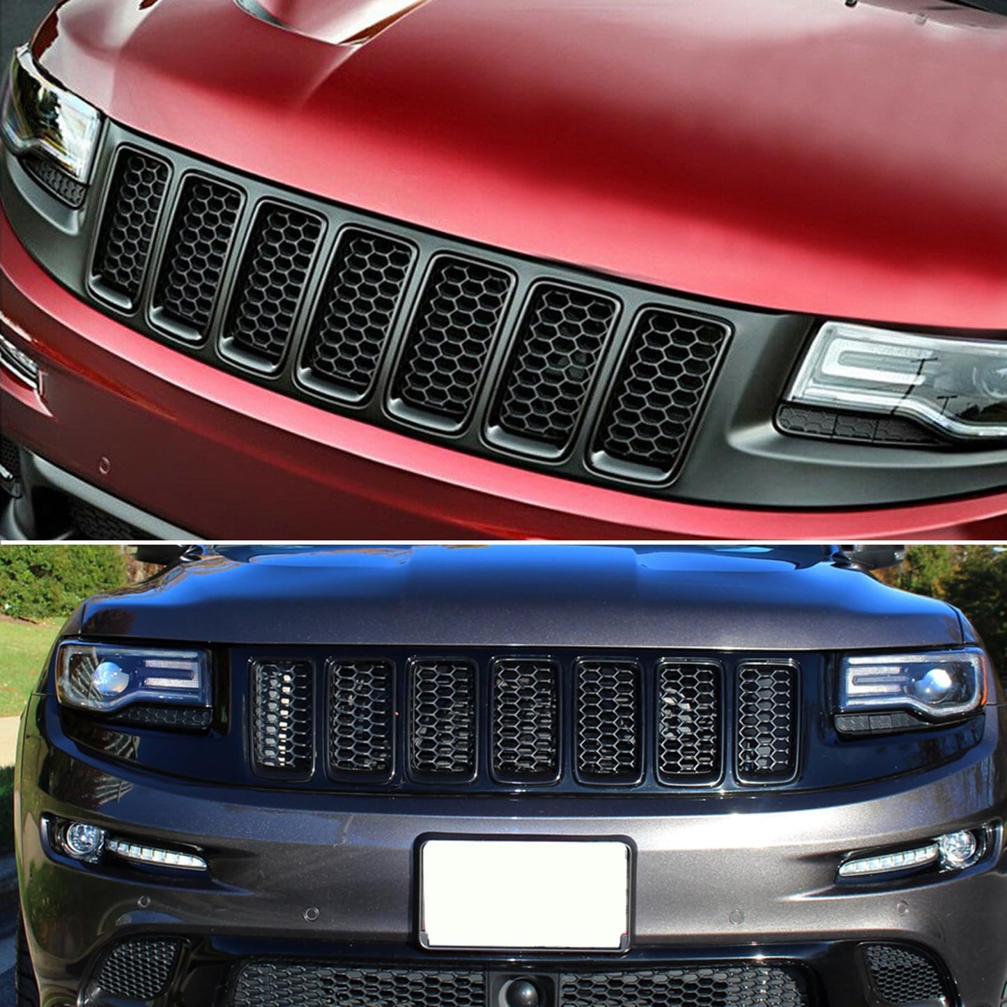 KYYET 7Pcs Front Bumper Rings Grill Vent Insert Trim Cover Compatible with 2014 2015 2016 Jeep Grand Cherokee Gloss Black