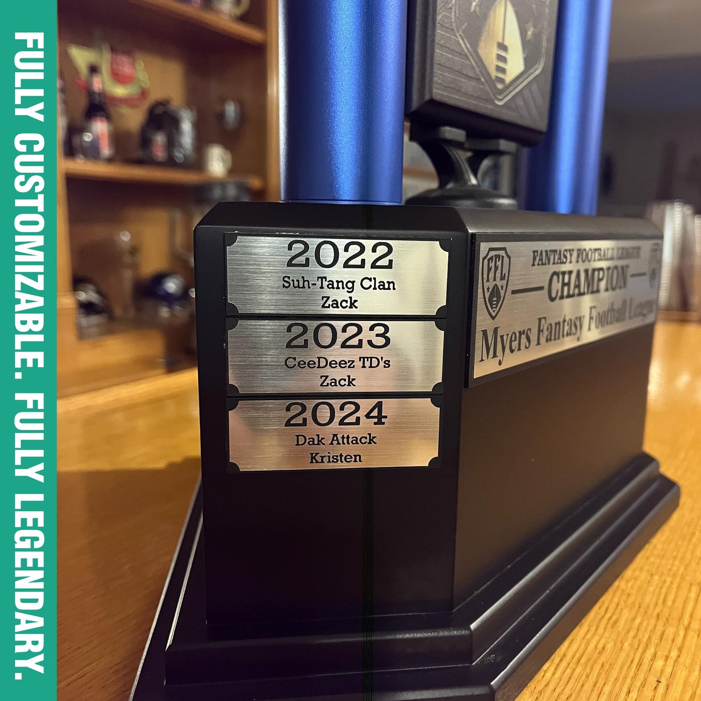 TrophySmack Fantasy Football Trophy - 19-Year Perpetual – 36” Customizable Championship Award with Free Engravings (Black Football | Black Metal Columns)