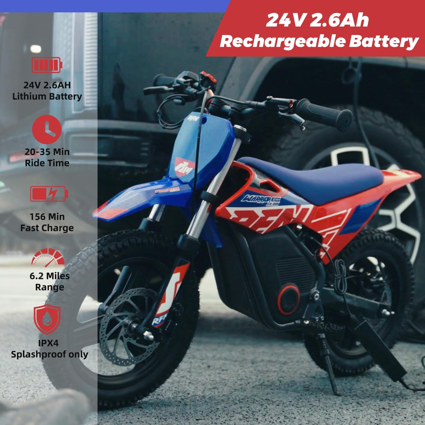RFN SX-E150 24V Electric-Dirt-Bike, MAX 200W Electric Motorcycle 8 mph Max Speed & 6.2 Mile Range, 2-Speed Electric Bike for Kids Ages 3-6