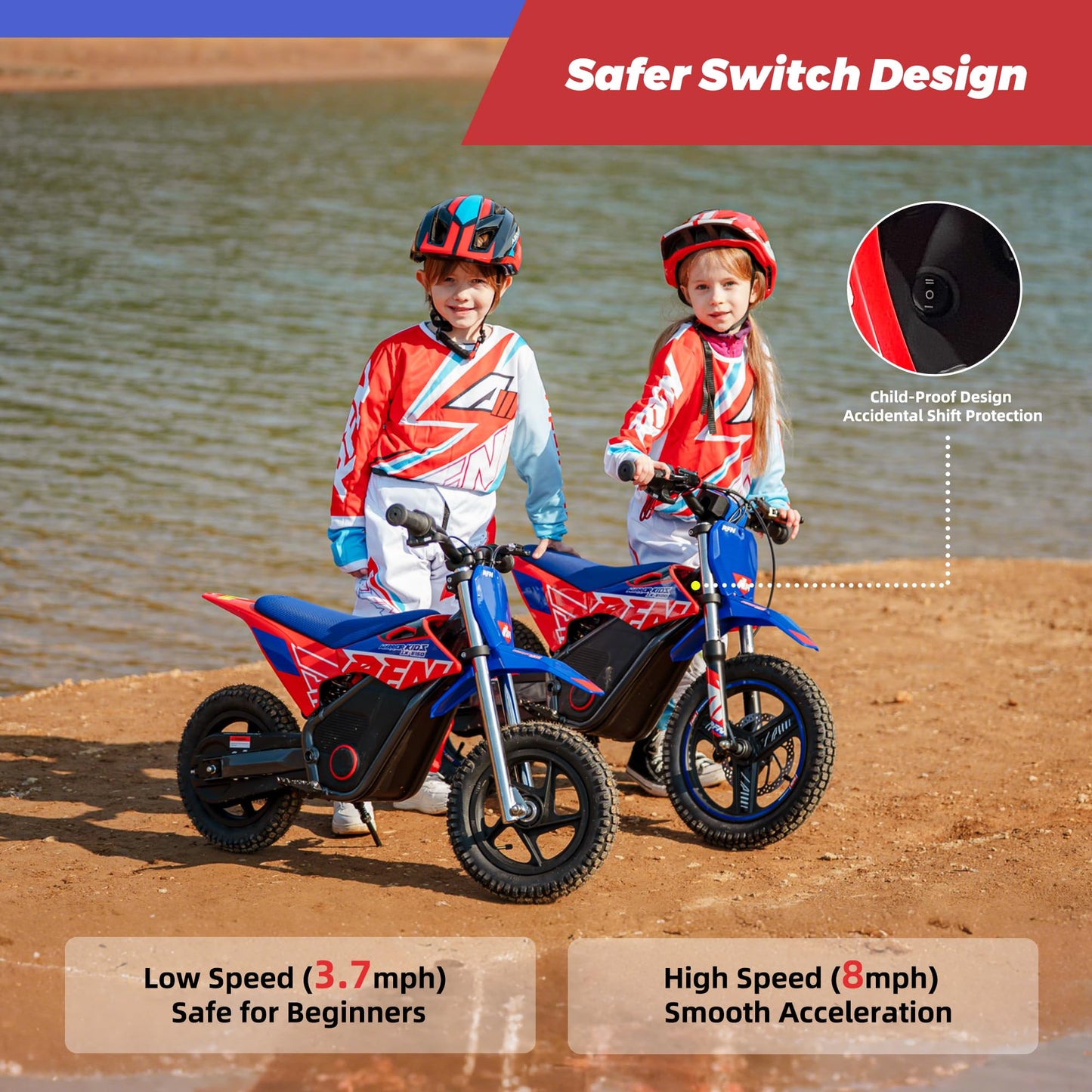 RFN SX-E150 24V Electric-Dirt-Bike, MAX 200W Electric Motorcycle 8 mph Max Speed & 6.2 Mile Range, 2-Speed Electric Bike for Kids Ages 3-6