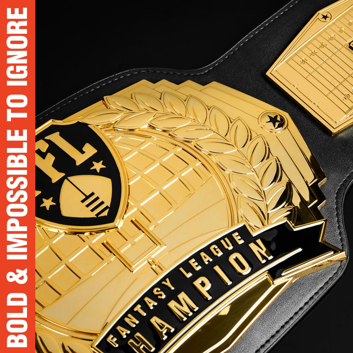 TrophySmack Fantasy Football Championship Belt – 12-Year Perpetual – 6lb Customizable Championship Belt with Free Engravings, 5 Metal Plates and Engineered Leather (Gold Plates | No Engravings)