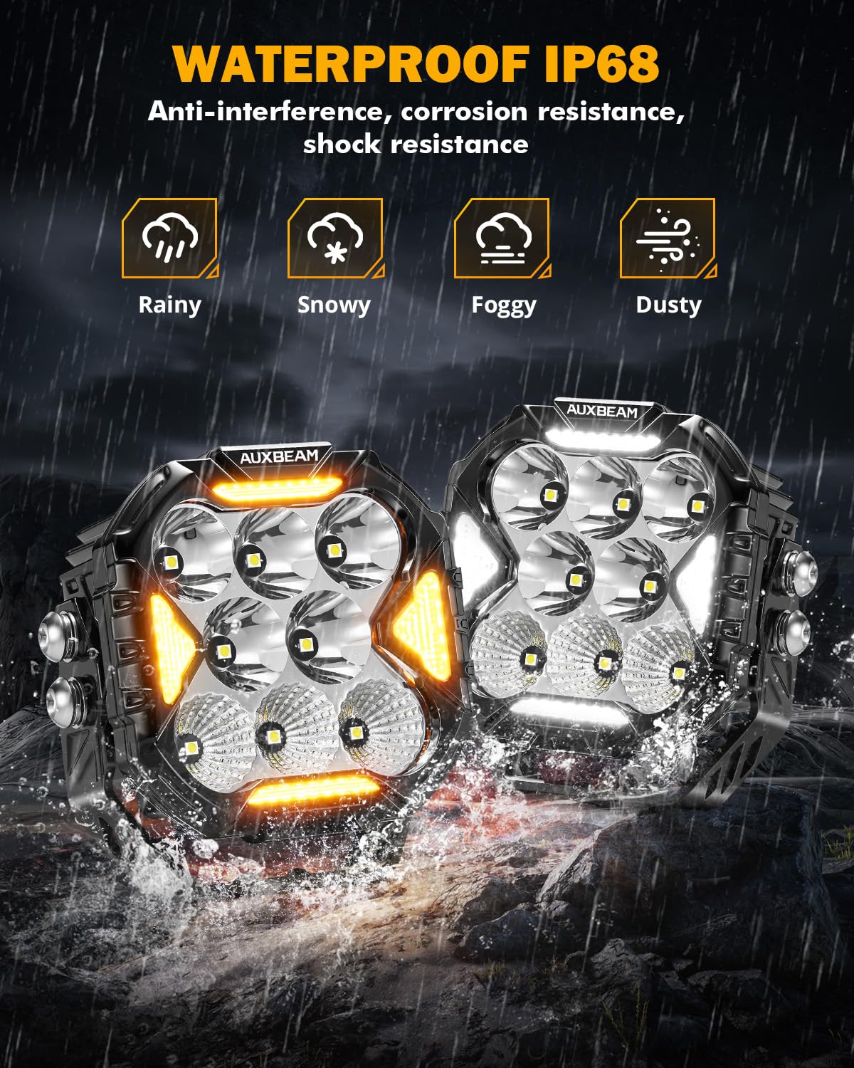 Auxbeam 4 Inch LED Driving Pod Light, Cube-Z Series 112W Cube Spot Flood Combo Beam with Amber Covers, 150° Ultra-Wide Offroad Pods 12800LM Hyper Bright with White DRL&Amber Turn Signal Light, Pair