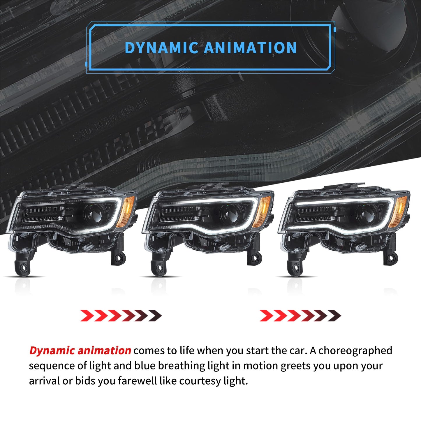 VLAND Projector Headlights Compatible with Jeep Grand Cherokee WK2 2014-2021 4th Gen All Models, Front Lamp Assembly Sold as a PAIR, Black