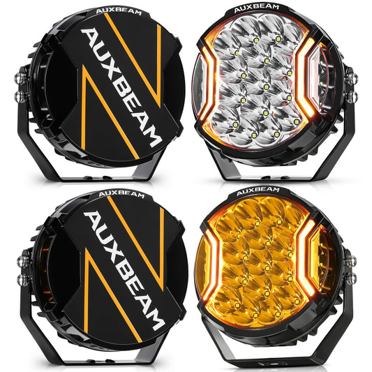 Auxbeam V-Ultra Series 7 Inch LED Side Shooter Light, 226W 26800LM Amber Hyper Spot Beam Offroad Round Lights with Amber DRL& Black Cover-4PCS